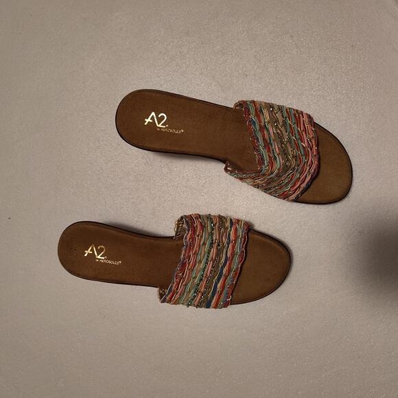 AEROSOLES Shoes - A2 by Aerosoles Say Yes Wedge Slide Sandals Multi-Color Fabric Women’s 9.5